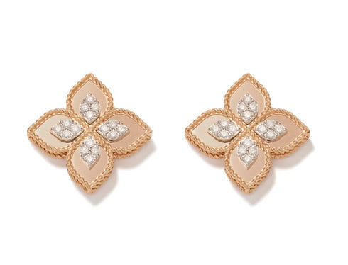 18kt rose gold diamond Princess Flower earrings